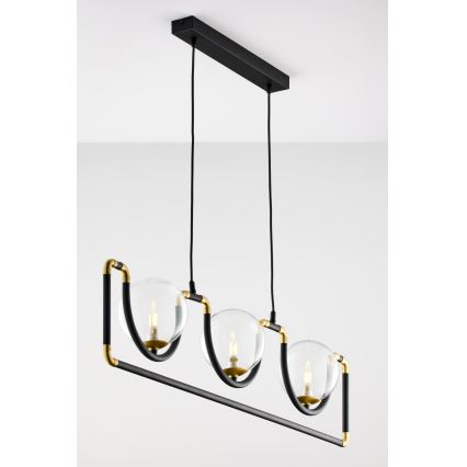 Jupiter 1990 - Csillár zsinóron HANZA 3xG9/10W/230V fekete/arany