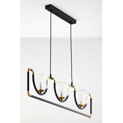 Jupiter 1990 - Csillár zsinóron HANZA 3xG9/10W/230V fekete/arany