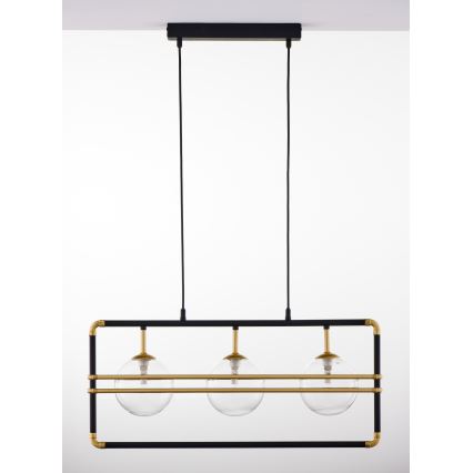 Jupiter 2030 - Csillár zsinóron FIORI 3xG9/10W/230V fekete/arany/átlátszó