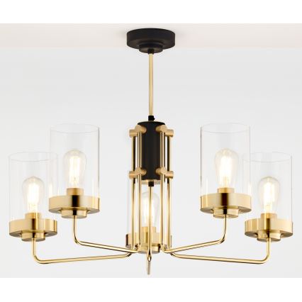 Jupiter 2088 - Rúdos csillár RAMIREZ 5xE27/15W/230V arany/fekete