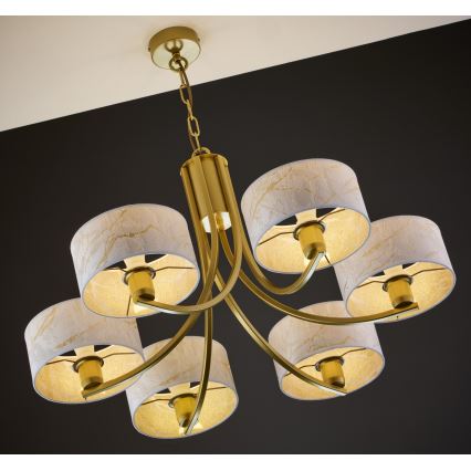 Jupiter 2098 - Láncos csillár ARTHUR 6xE27/15W/230V fehér/arany/márvány dekor