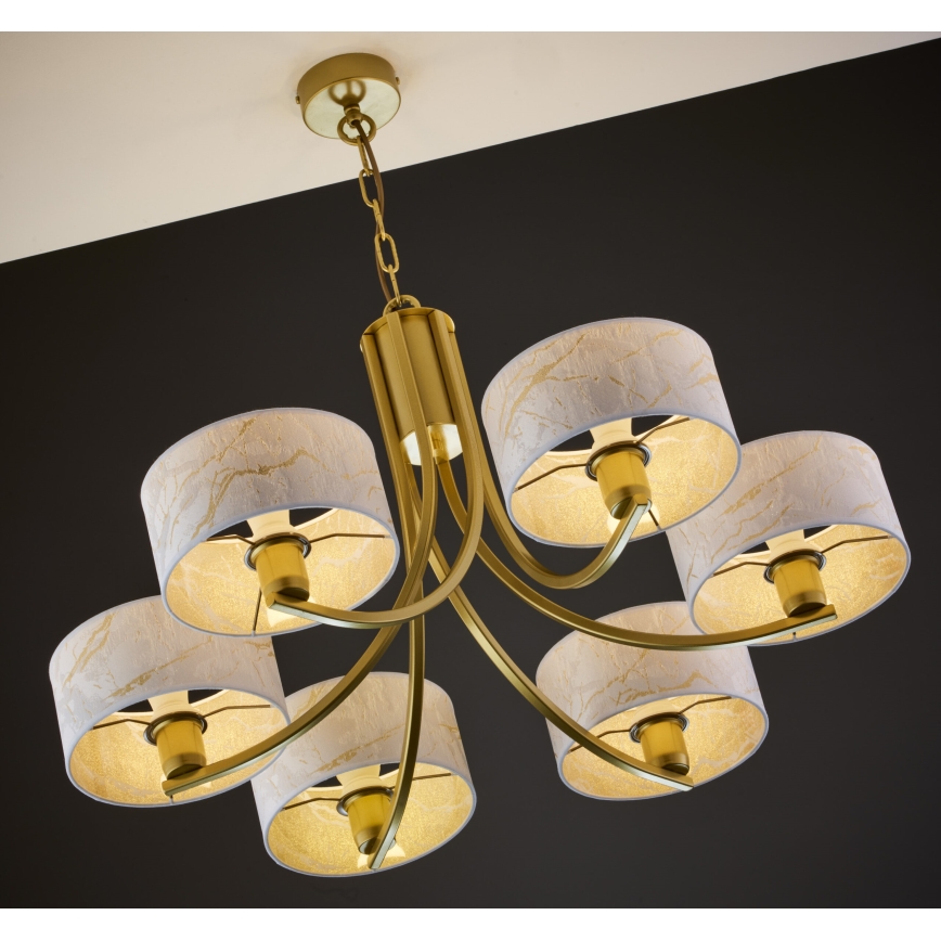 Jupiter 2098 - Láncos csillár ARTHUR 6xE27/15W/230V fehér/arany/márvány dekor