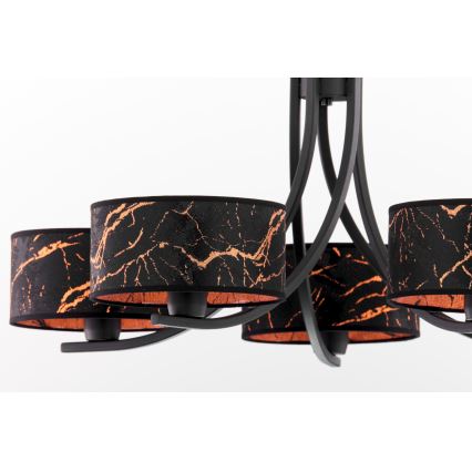 Jupiter 2107 - Láncos csillár ARTHUR 5xE27/15W/230V fekete/narancssárga/márványdíszítés