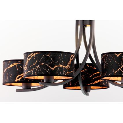Jupiter 2107 - Láncos csillár ARTHUR 5xE27/15W/230V fekete/narancssárga/márványdíszítés