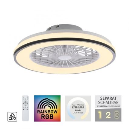 JUST LIGHT. 14447-18 - LED RGBW dimmelhető mennyezeti ventilátor világítással LENO LED/44W/230V 3000-6500K átmérő 48,6 cm fehér + távirányító