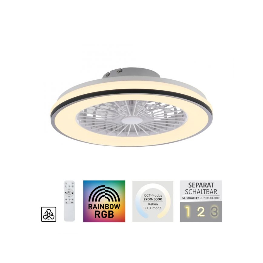 JUST LIGHT. 14447-18 - LED RGBW dimmelhető mennyezeti ventilátor világítással LENO LED/44W/230V 3000-6500K átmérő 48,6 cm fehér + távirányító