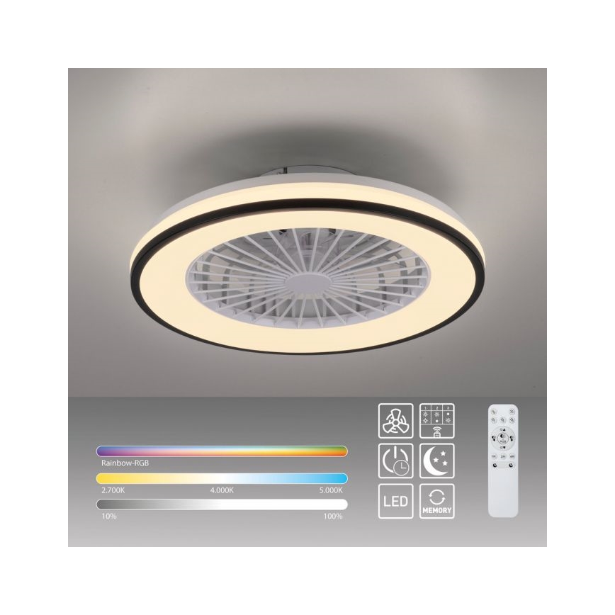 JUST LIGHT. 14447-18 - LED RGBW dimmelhető mennyezeti ventilátor világítással LENO LED/44W/230V 3000-6500K átmérő 48,6 cm fehér + távirányító