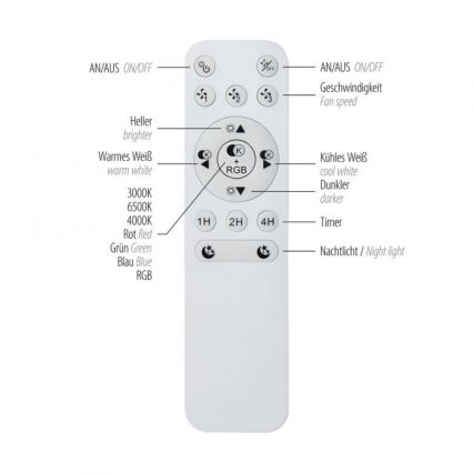 JUST LIGHT. 14447-18 - LED RGBW dimmelhető mennyezeti ventilátor világítással LENO LED/44W/230V 3000-6500K átmérő 48,6 cm fehér + távirányító