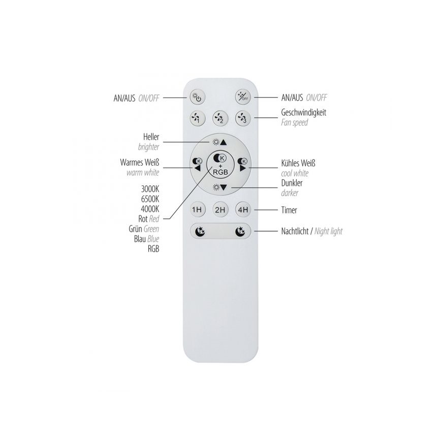 JUST LIGHT. 14447-18 - LED RGBW dimmelhető mennyezeti ventilátor világítással LENO LED/44W/230V 3000-6500K átmérő 48,6 cm fehér + távirányító