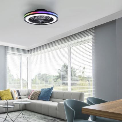 JUST LIGHT. 14649-18 - LED RGBW dimmelhető mennyezeti ventilátor világítással BRANDON LED/36W/230V 2700-5000K átmérő 46,5 cm fekete + távirányító