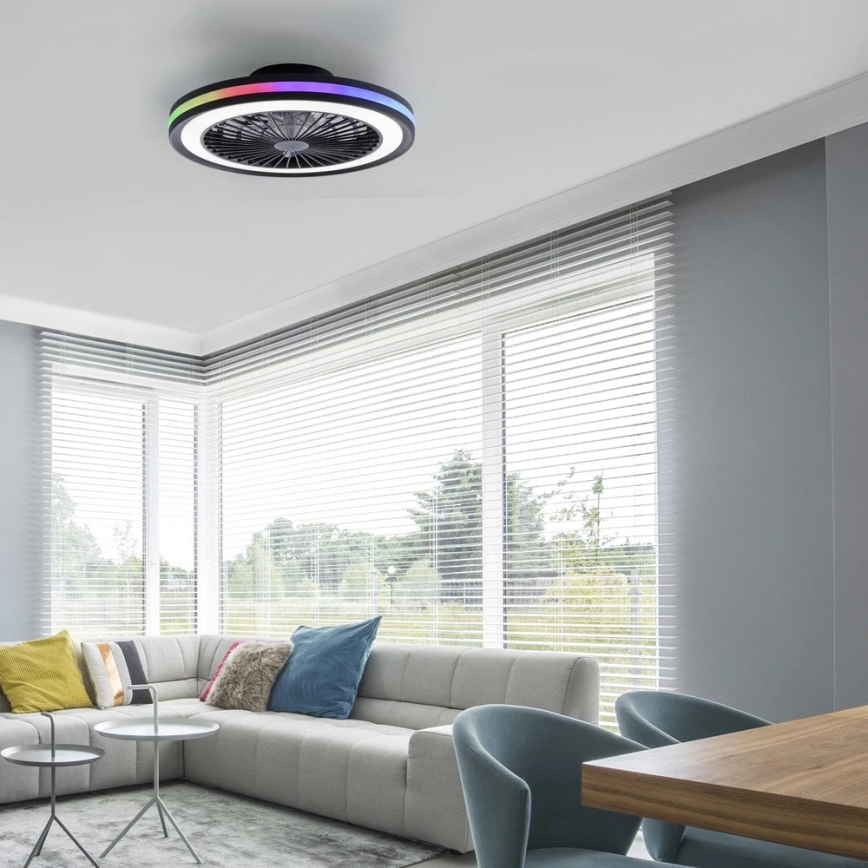 JUST LIGHT. 14649-18 - LED RGBW dimmelhető mennyezeti ventilátor világítással BRANDON LED/36W/230V 2700-5000K átmérő 46,5 cm fekete + távirányító