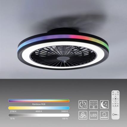 JUST LIGHT. 14649-18 - LED RGBW dimmelhető mennyezeti ventilátor világítással BRANDON LED/36W/230V 2700-5000K átmérő 46,5 cm fekete + távirányító