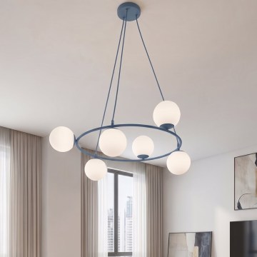 Kábelcsillár AZURA 6xE14/10W/230V kék/fehér