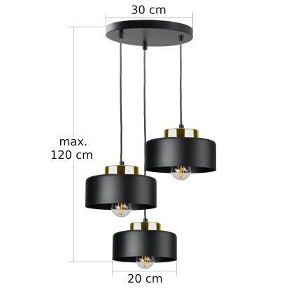 Kábelcsillár IGNIA 3xE27/60W/230V fekete/arany