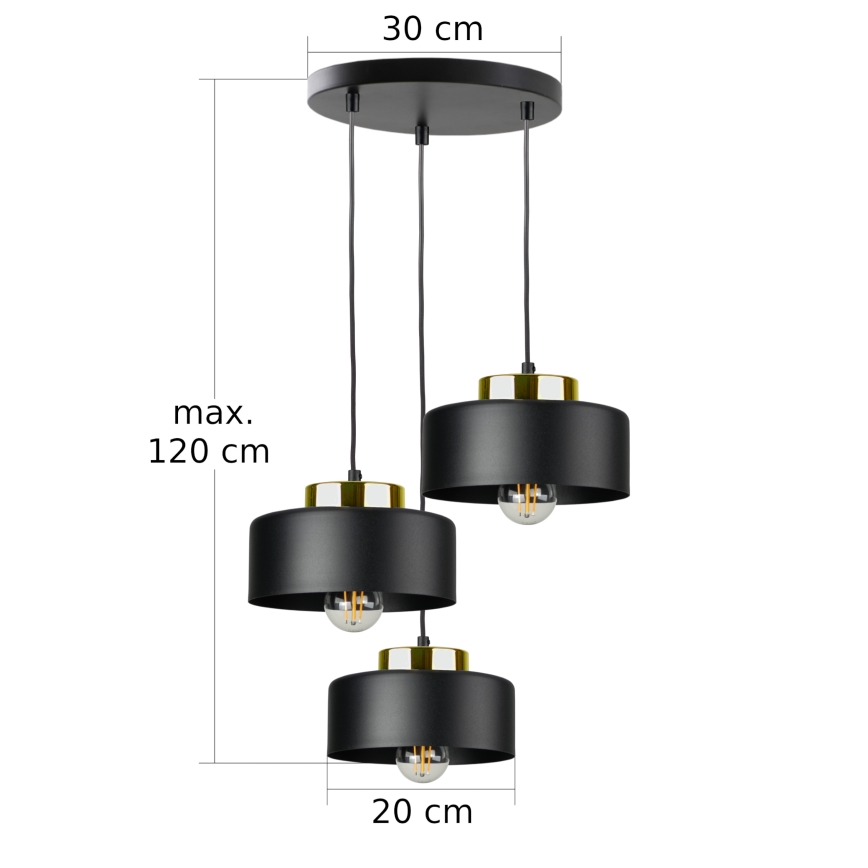 Kábelcsillár IGNIA 3xE27/60W/230V fekete/arany