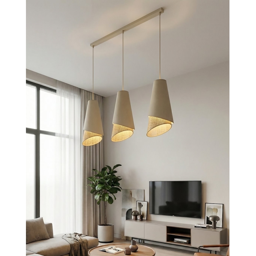 Kábelcsillár MODA 3xE27/15W/230V bézs/rattan