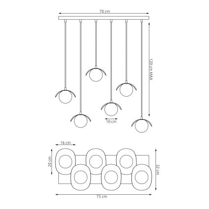 Kábelcsillár RITUAL 6xG9/8W/230V fehér