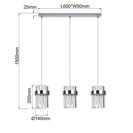 Kábelcsillár VETRO 3xE14/10W/230V fényes króm