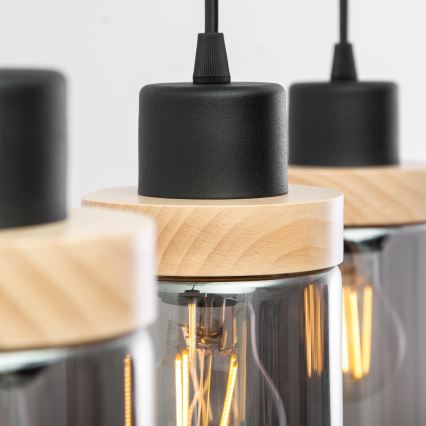 Kábelcsillár WOODNEST 3xE27/15W/230V fenyő/füstös fekete