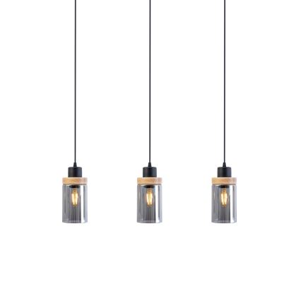 Kábelcsillár WOODNEST 3xE27/15W/230V fenyő/füstös fekete