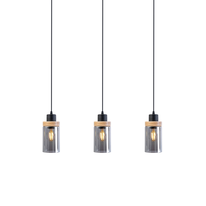Kábelcsillár WOODNEST 3xE27/15W/230V fenyő/füstös fekete