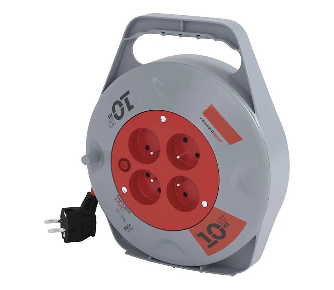 Kábeldobos hosszabbító 4 aljzattal, 10 m, szürke/piros P19410N
