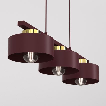Kábelen függesztett csillár MARTI 3xE27/15W/230V bordó/arany