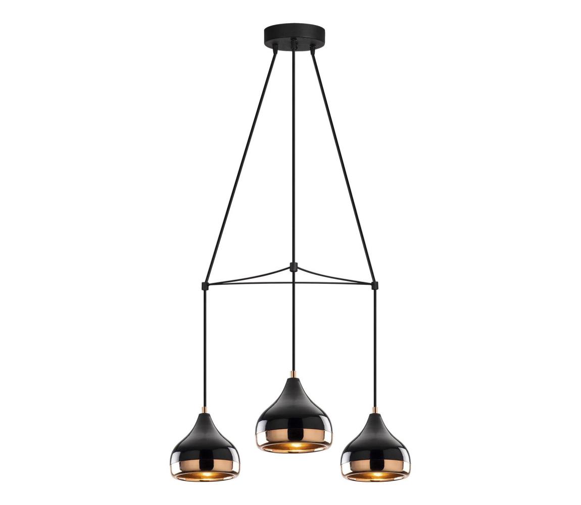 Kábelen függő csillár YILDO 3xE27/40W/230V fekete/rézszínű 892OPV1759