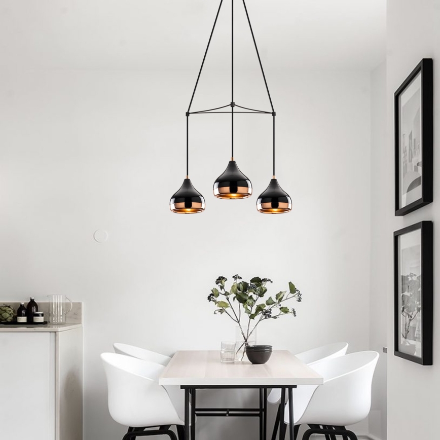 Kábelen függő csillár YILDO 3xE27/40W/230V fekete/rézszínű