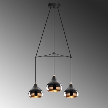 Kábelen függő csillár YILDO 3xE27/40W/230V fekete/rézszínű