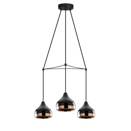 Kábelen függő csillár YILDO 3xE27/40W/230V fekete/rézszínű