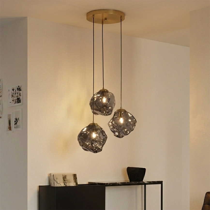 Kábeles CRISTAL csillár 3xE14/15W/230V sárgaréz/füstfekete