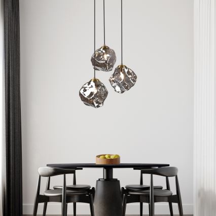 Kábeles CRISTAL csillár 3xE14/15W/230V sárgaréz/füstfekete