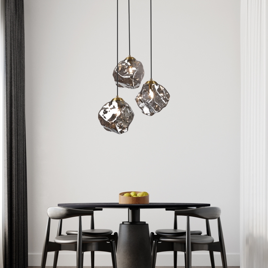 Kábeles CRISTAL csillár 3xE14/15W/230V sárgaréz/füstfekete