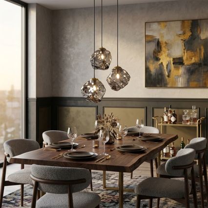 Kábeles CRISTAL csillár 3xE14/15W/230V sárgaréz/füstfekete