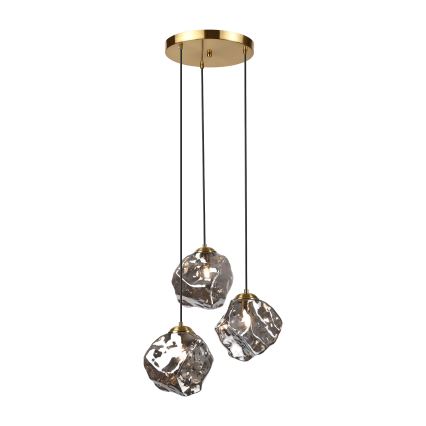 Kábeles CRISTAL csillár 3xE14/15W/230V sárgaréz/füstfekete