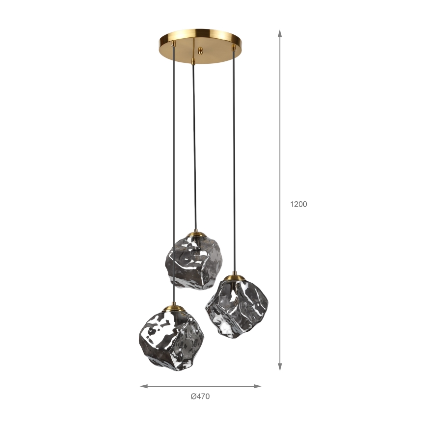 Kábeles CRISTAL csillár 3xE14/15W/230V sárgaréz/füstfekete