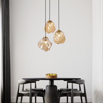 Kábeles CRISTAL csillár 3xE14/15W/230V sárgaréz/füstös bézs