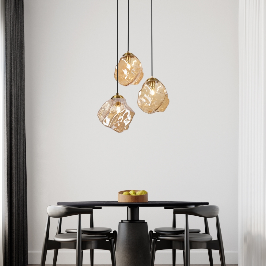 Kábeles CRISTAL csillár 3xE14/15W/230V sárgaréz/füstös bézs