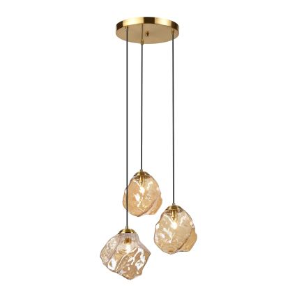 Kábeles CRISTAL csillár 3xE14/15W/230V sárgaréz/füstös bézs