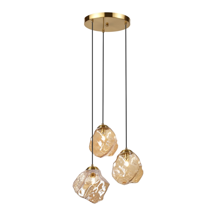 Kábeles CRISTAL csillár 3xE14/15W/230V sárgaréz/füstös bézs
