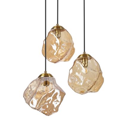 Kábeles CRISTAL csillár 3xE14/15W/230V sárgaréz/füstös bézs
