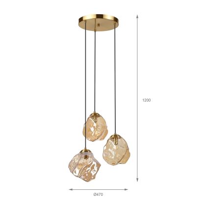 Kábeles CRISTAL csillár 3xE14/15W/230V sárgaréz/füstös bézs