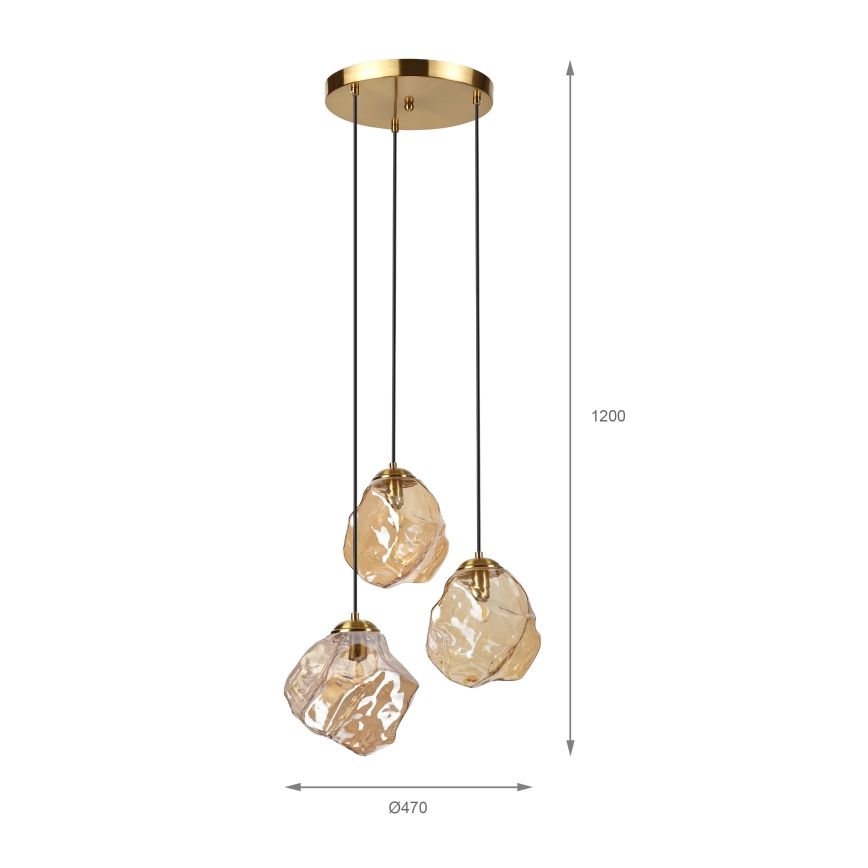 Kábeles CRISTAL csillár 3xE14/15W/230V sárgaréz/füstös bézs