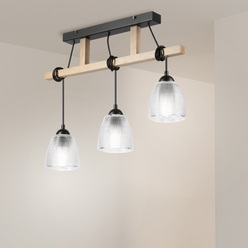 Kábeles csillár LEANDRA 3xE27/15W/230V tölgy/fekete