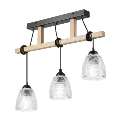 Kábeles csillár LEANDRA 3xE27/15W/230V tölgy/fekete