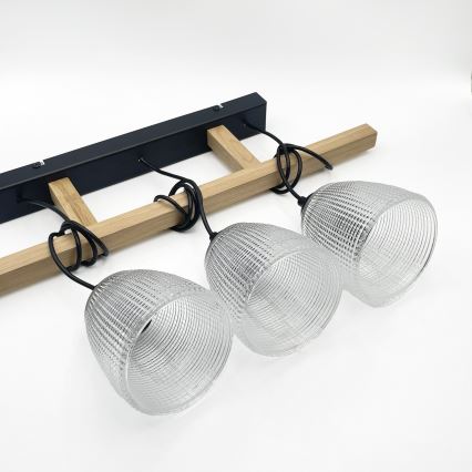 Kábeles csillár LEANDRA 3xE27/15W/230V tölgy/fekete