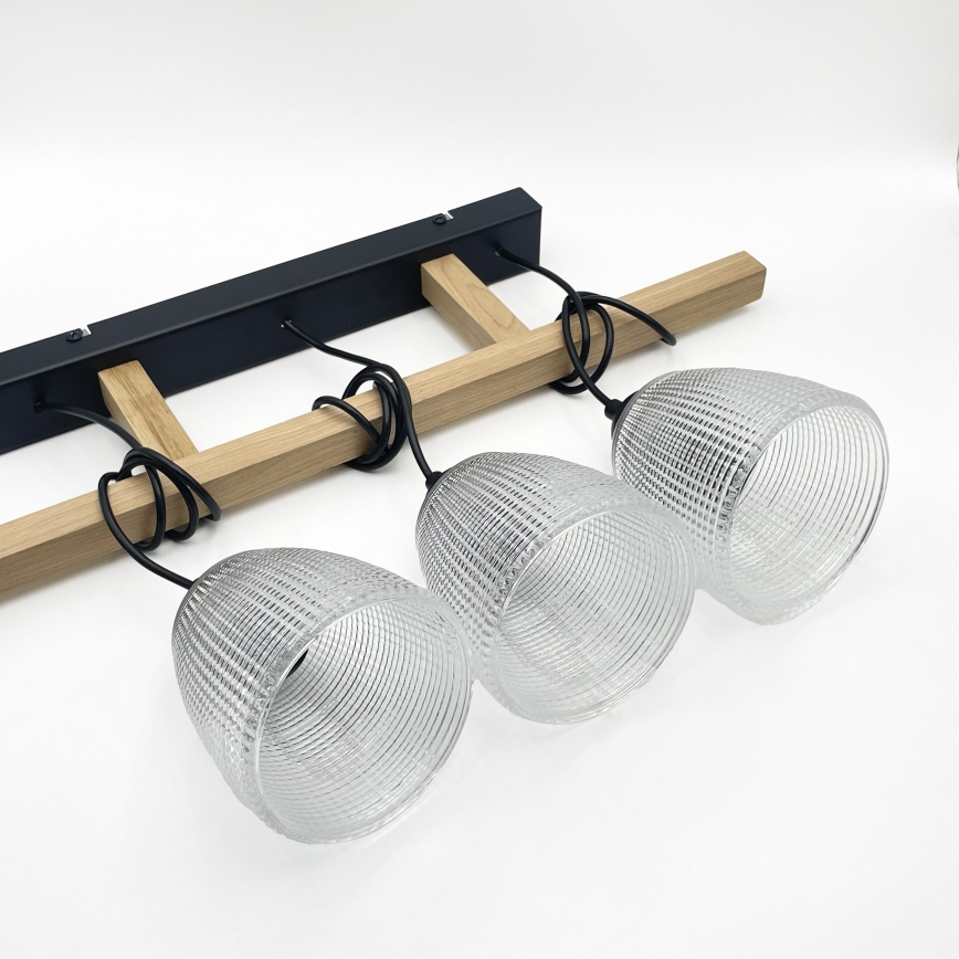 Kábeles csillár LEANDRA 3xE27/15W/230V tölgy/fekete