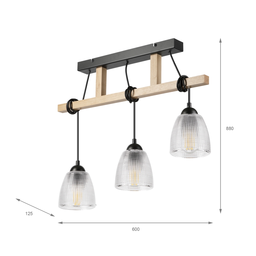 Kábeles csillár LEANDRA 3xE27/15W/230V tölgy/fekete