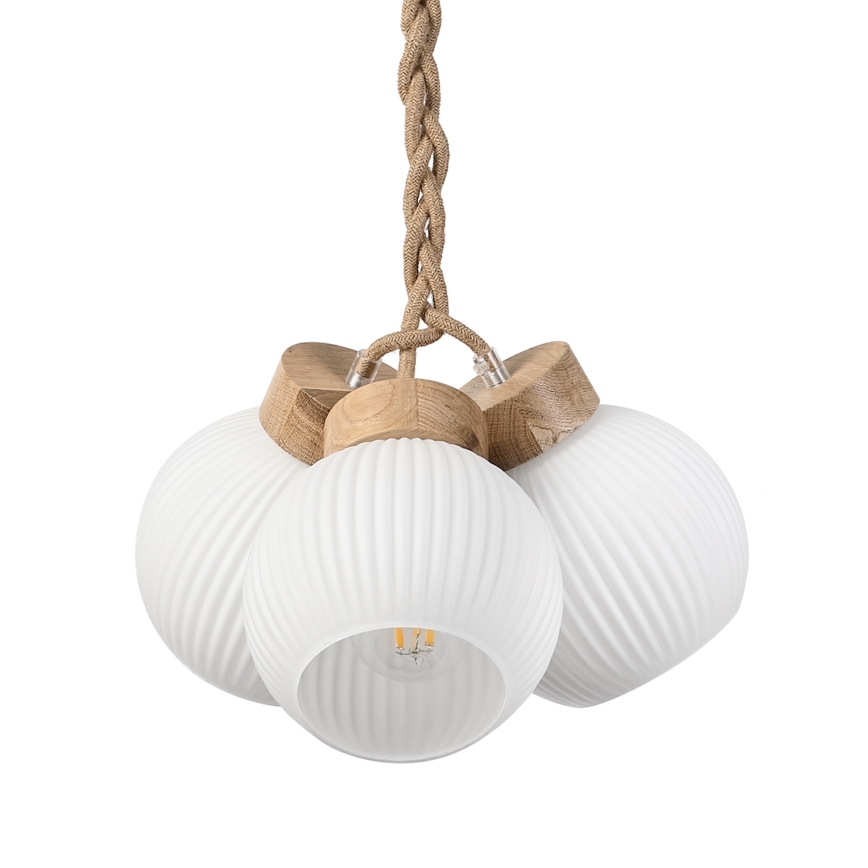 Kábeles csillár LOOMIS 3xE27/15W/230V 130 cm bézs/tölgy